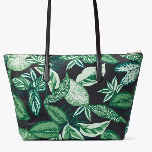 Kate Spade Kit Fern Foliage tote New with tags beautiful green/black pattern. - Picture 2 of 5